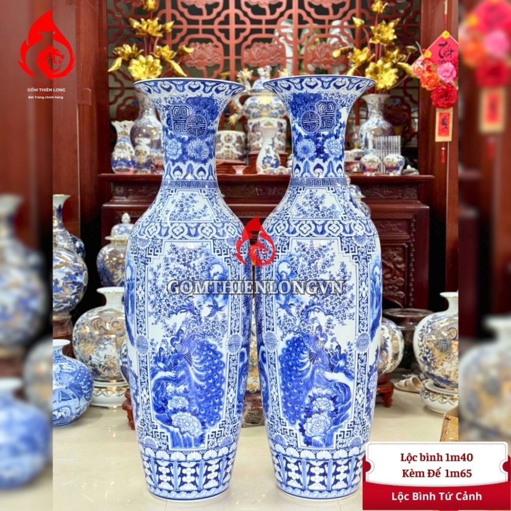 Lộc Bình Bát Tràng Men Lam Tứ Cảnh 230123