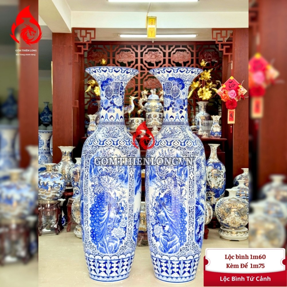 Lộc Bình Bát Tràng Men Lam Tứ Cảnh 230123