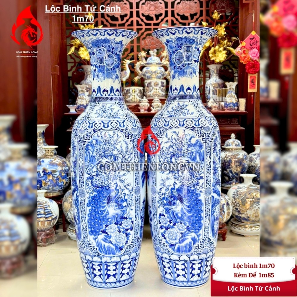 Lộc Bình Bát Tràng Men Lam Tứ Cảnh 230123