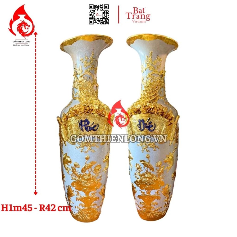 Lộc Bình Bát Tràng Dát Vàng Phúc Đức 230125