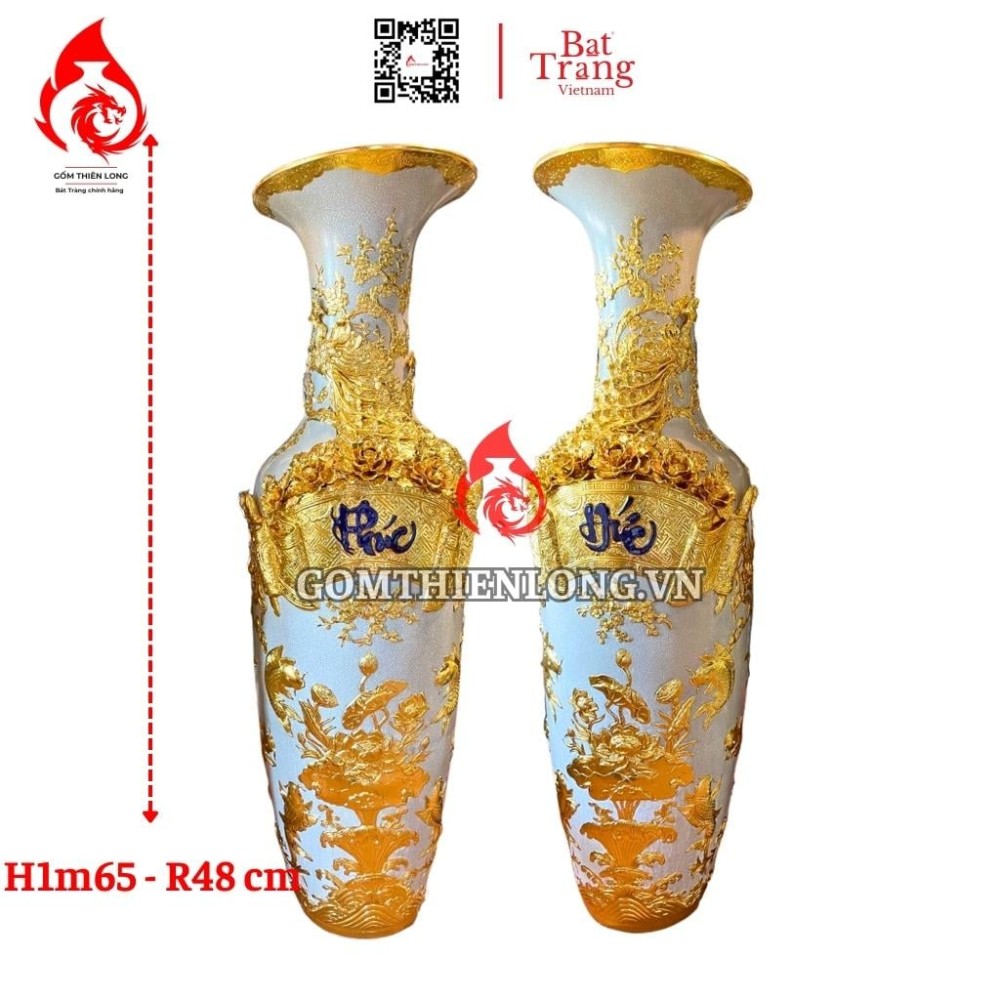 Lộc Bình Bát Tràng Dát Vàng Phúc Đức 230125