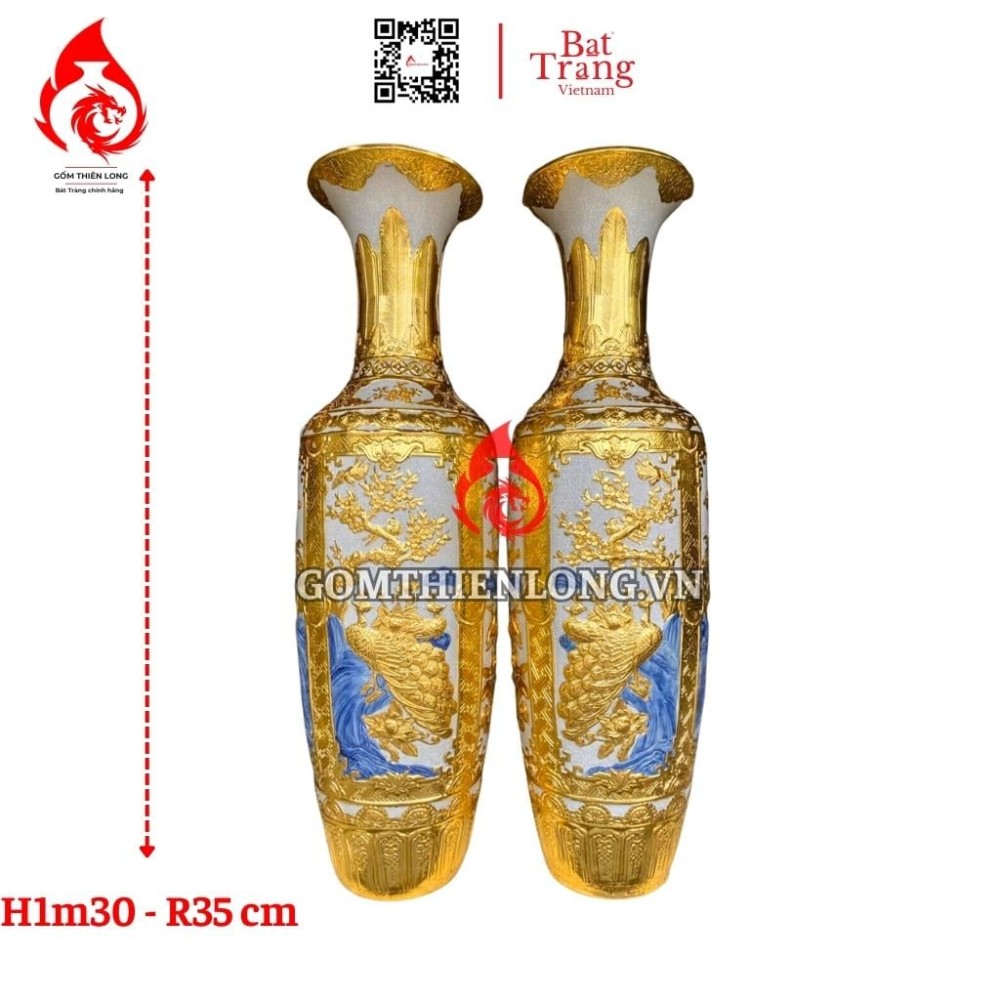 Lộc Bình Bát Tràng Dát Vàng Tứ Cảnh 230126