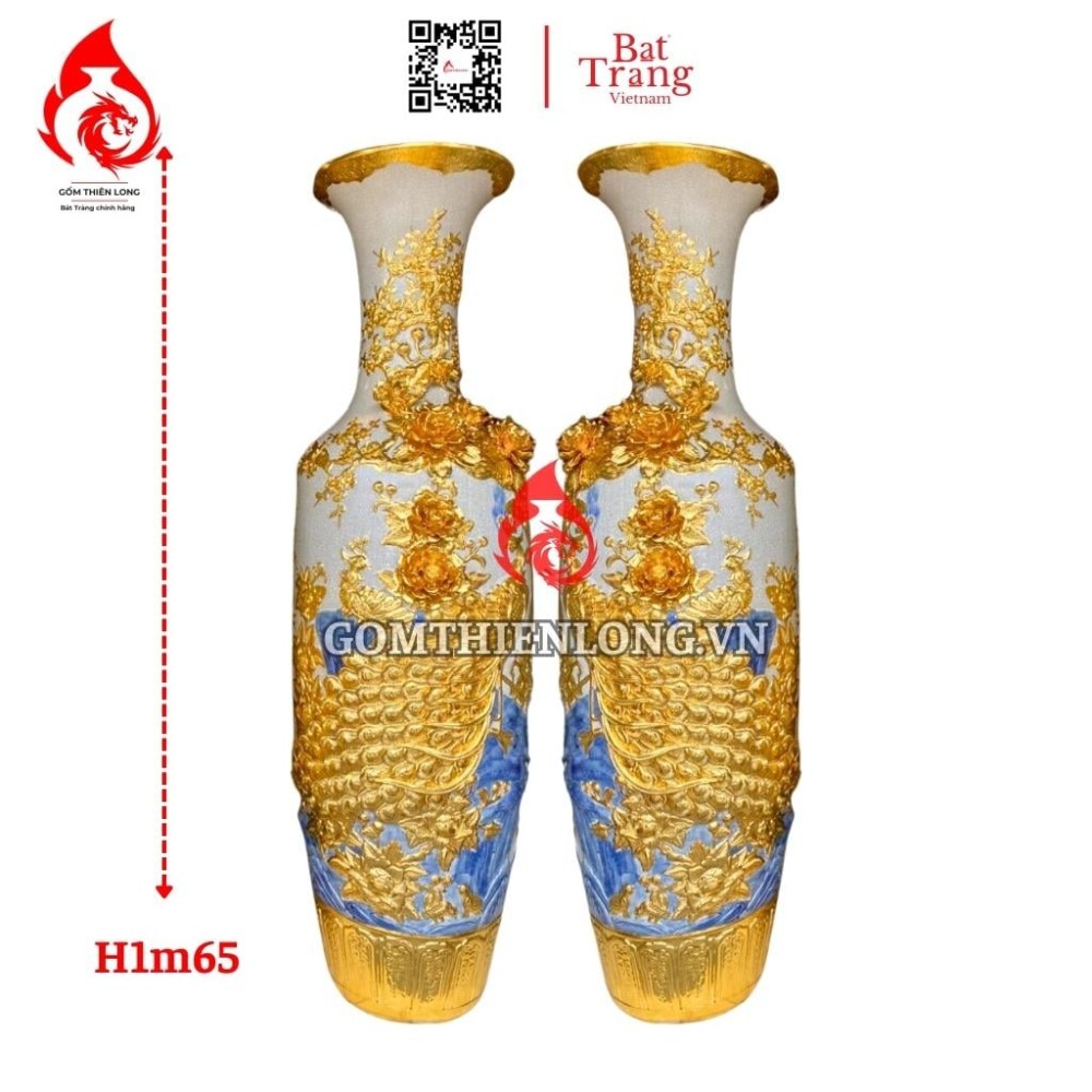 Lộc Bình Bát Tràng Dát Vàng Công Hoa Phú Quý Đắp Nổi 230128