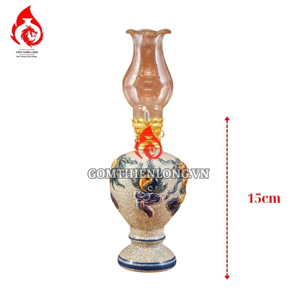 Đèn Dầu Bát Tràng Men Rạn Long Chầu Nguyệt 230133