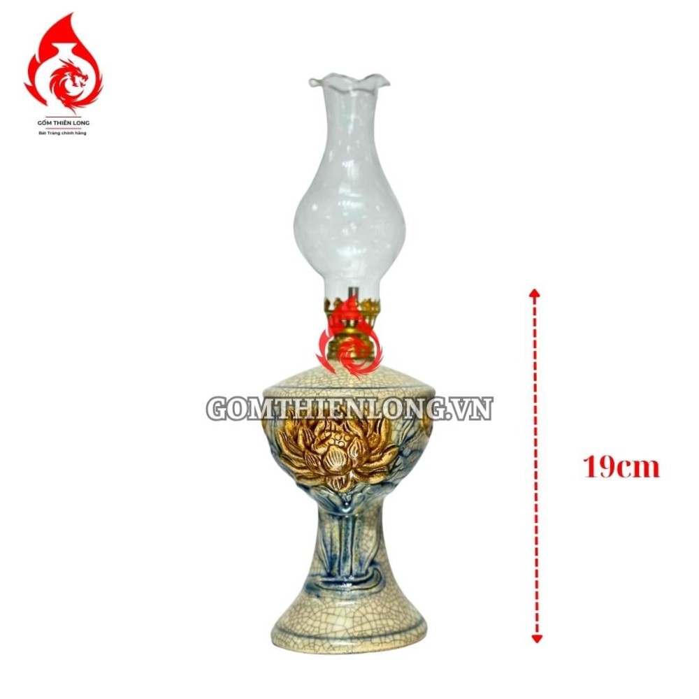 Đèn Dầu Thờ Bát Tràng Chân Váy Đắp Nổi Hoa Sen 230137