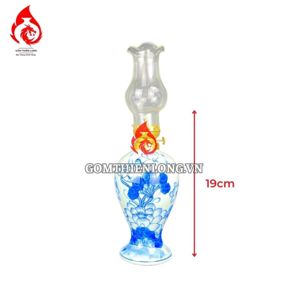 Đèn Dầu Thờ Bát Tràng Men Lam Hoa Sen 230150