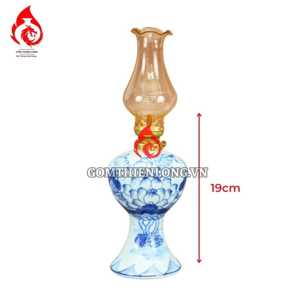 Đèn Dầu Thờ Bát Tràng Men Lam Hoa Sen 230151