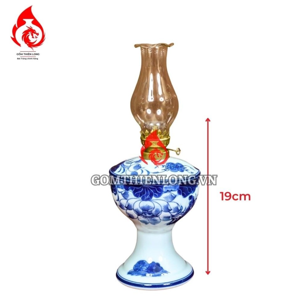 Đèn Dầu Thờ Bát Tràng Men Lam Ngọc Hoa Sen 230152