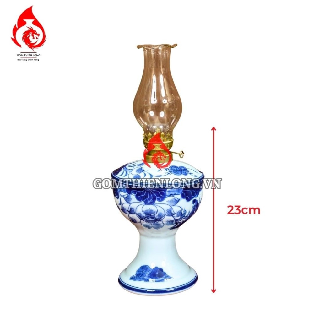 Đèn Dầu Thờ Bát Tràng Men Lam Ngọc Hoa Sen 230152