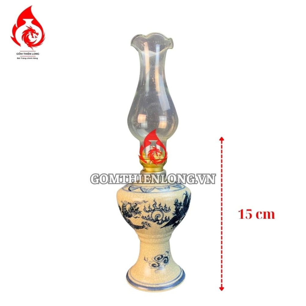 Đèn Dầu Thờ Bát Tràng Men Rạn Vẽ Rồng Phượng 230166