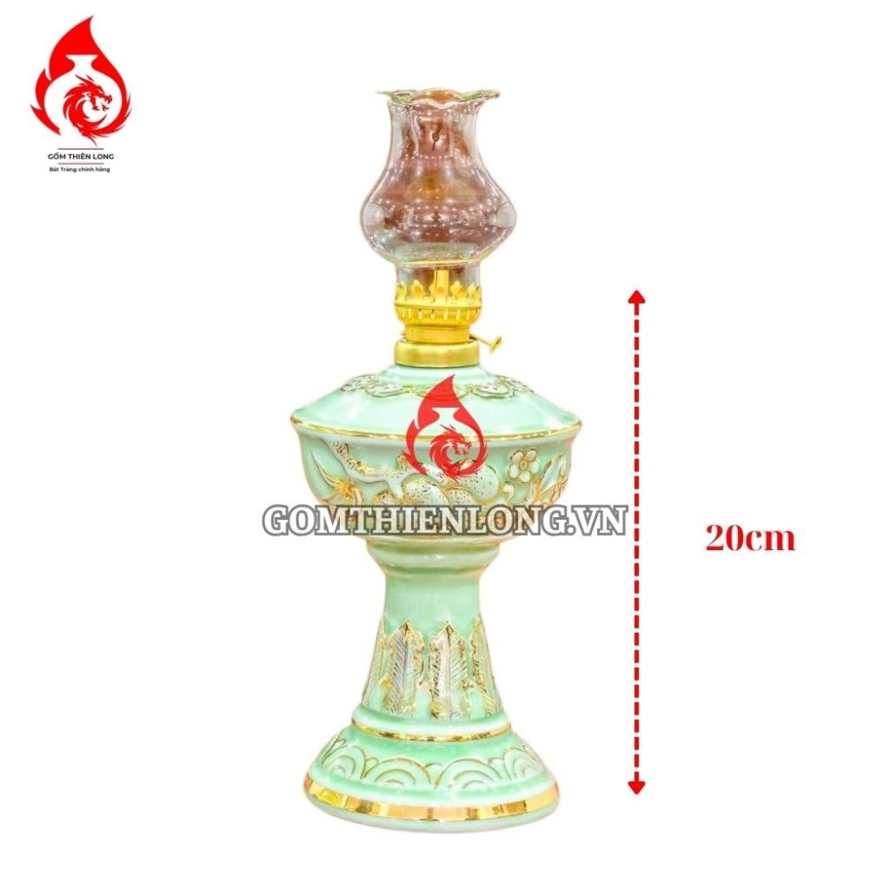 Đèn Dầu Thờ Bát Tràng Men Xanh Ngọc Bích Vẽ Vàng 230172