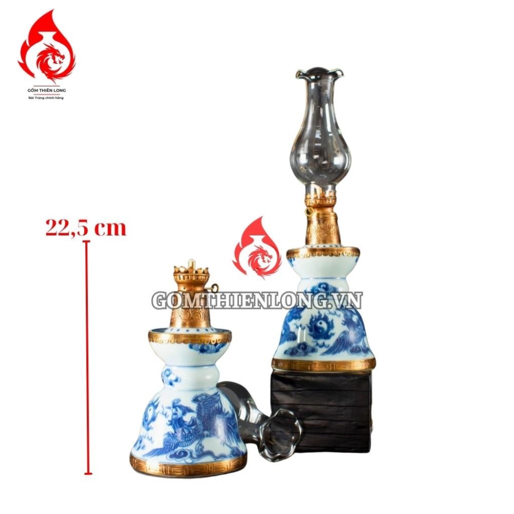 Đèn Dầu Thờ Bát Tràng Dáng Tháp Vẽ Rồng Phượng 230227