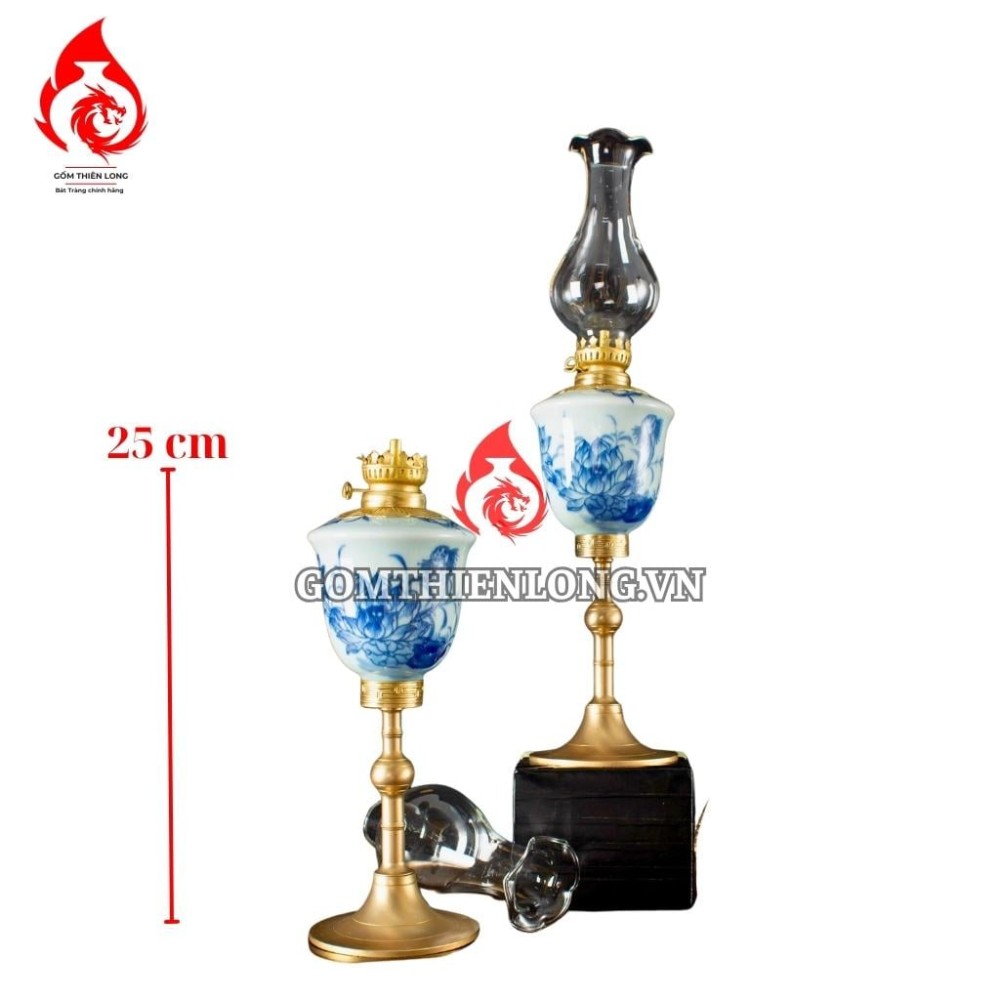 Đèn Dầu Thờ Bát Tràng Dáng Tống Vẽ Hoa Sen 230228