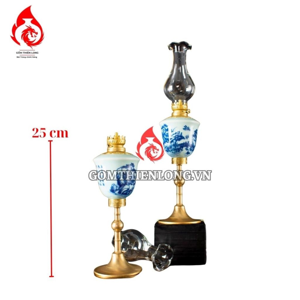 Đèn Dầu Thờ Bát Tràng Dáng Tống Vẽ Sơn Thủy 230229