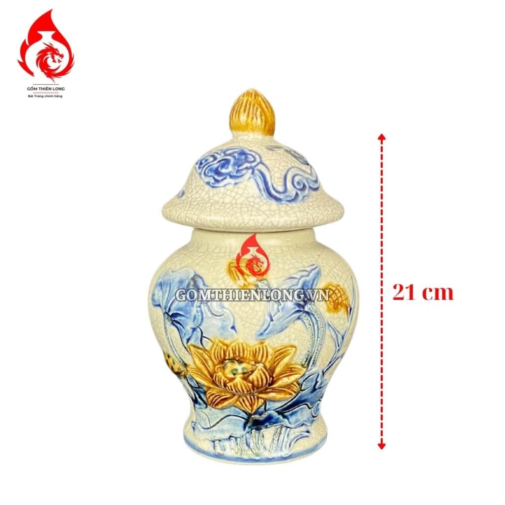 Chóe Thờ Bát Tràng Men Rạn Đắp Nổi Hoa Sen 230231S