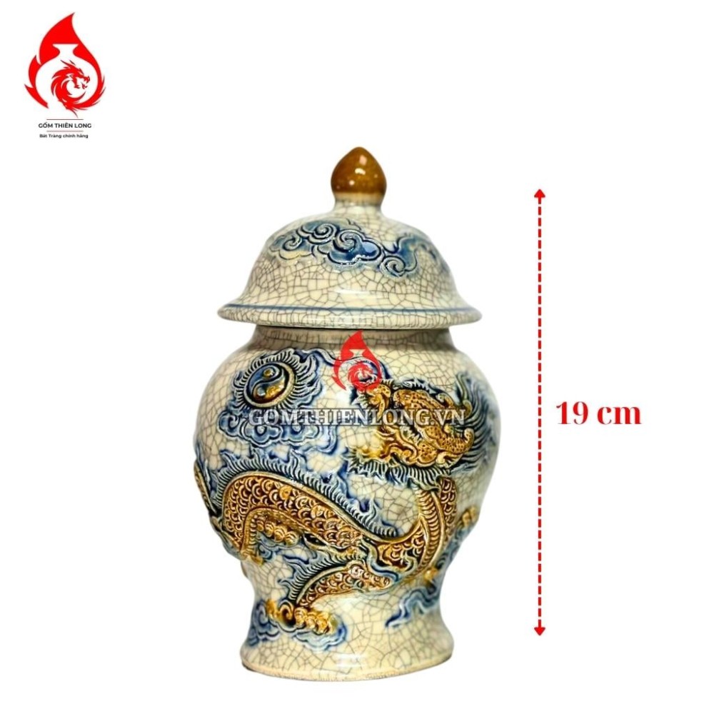 Chóe Thờ Bát Tràng Men Rạn Đắp Nổi Long Chầu Nguyệt 230233R