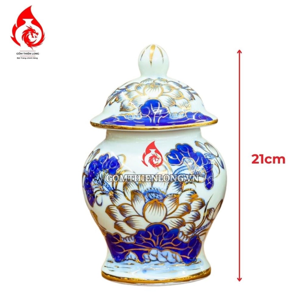 Chóe Thờ Bát Tràng Men Lam Vẽ Vàng Hoa Sen 230238