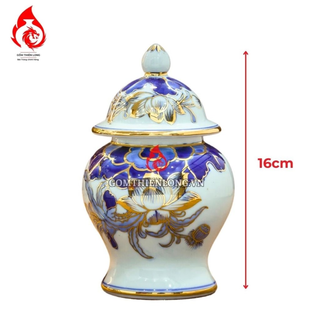 Chóe Thờ Bát Tràng Men Lam Vẽ Vàng Hoa Sen 230240