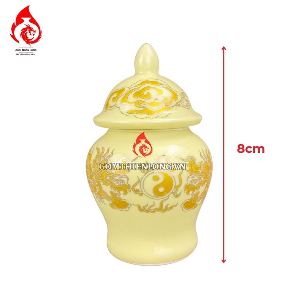 Chóe Thờ Bát Tràng Màu Men Vàng Vẽ Ánh Kim Long Chầu Nguyệt 230244