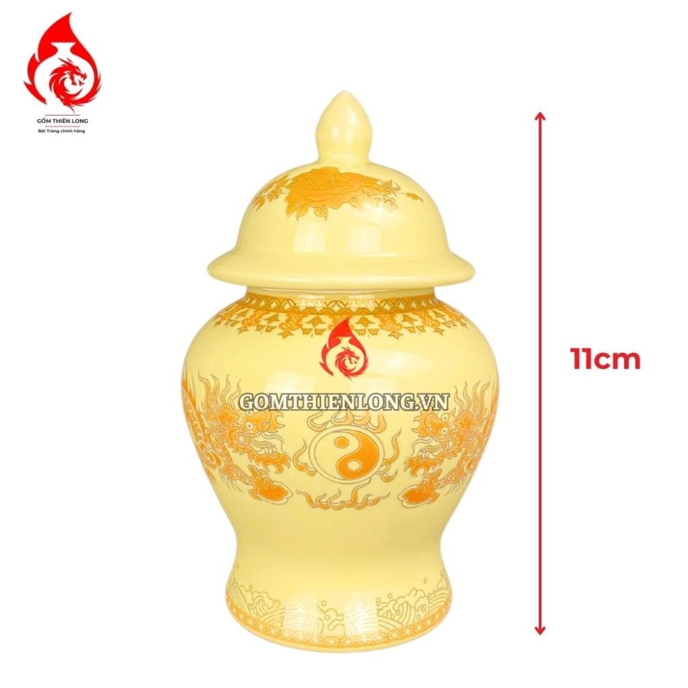 Chóe Thờ Bát Tràng Màu Men Vàng Vẽ Ánh Kim Long Chầu Nguyệt 230244