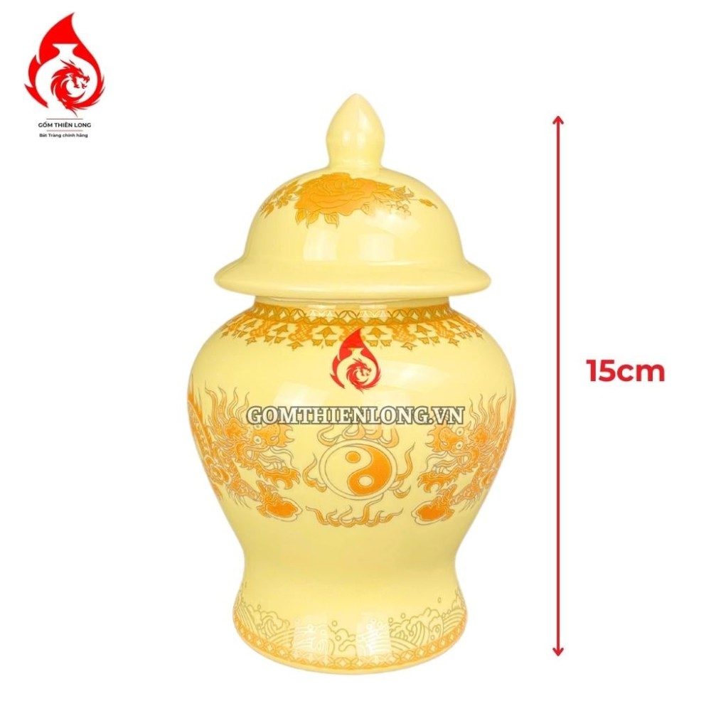 Chóe Thờ Bát Tràng Màu Men Vàng Vẽ Ánh Kim Long Chầu Nguyệt 230244