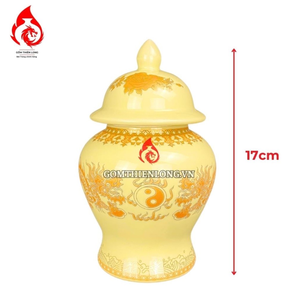 Chóe Thờ Bát Tràng Màu Men Vàng Vẽ Ánh Kim Long Chầu Nguyệt 230244