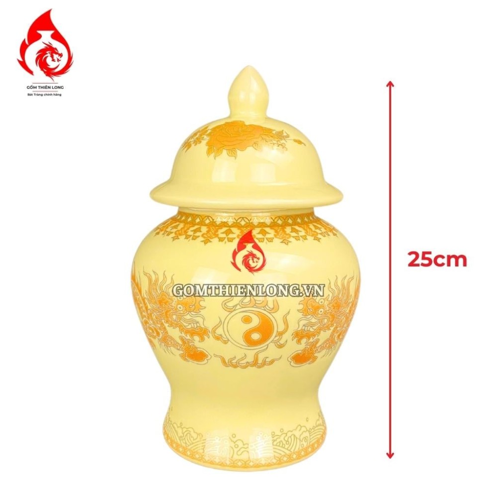 Chóe Thờ Bát Tràng Màu Men Vàng Vẽ Ánh Kim Long Chầu Nguyệt 230244