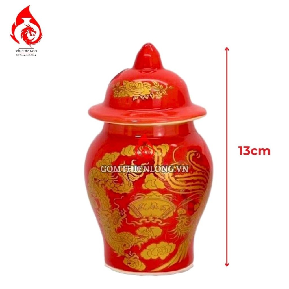 Chóe Thờ Bát Tràng Màu Men Đỏ Vẽ Ánh Kim Rồng Phượng 230245