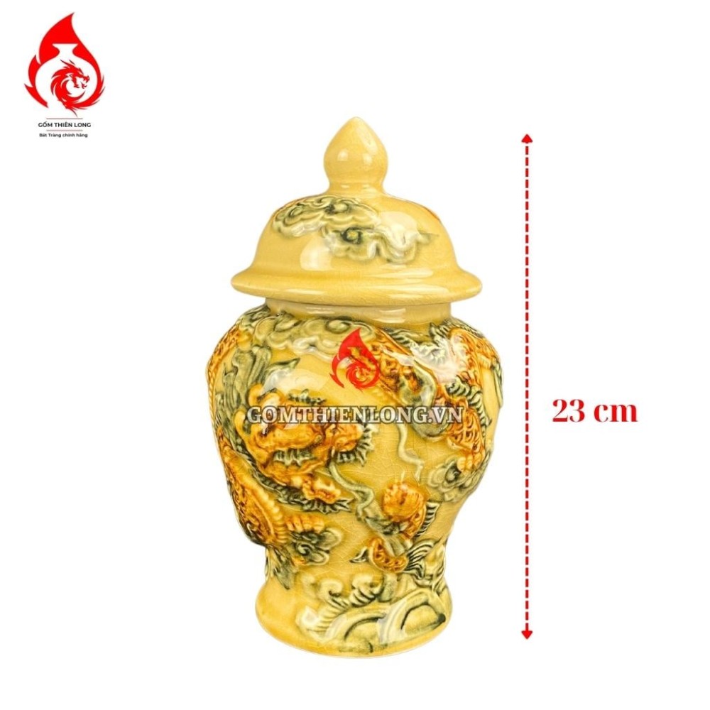 Chóe Thờ Bát Tràng Men Rạn Vàng Đắp Nổi Cá Chép Hóa Rồng 230247