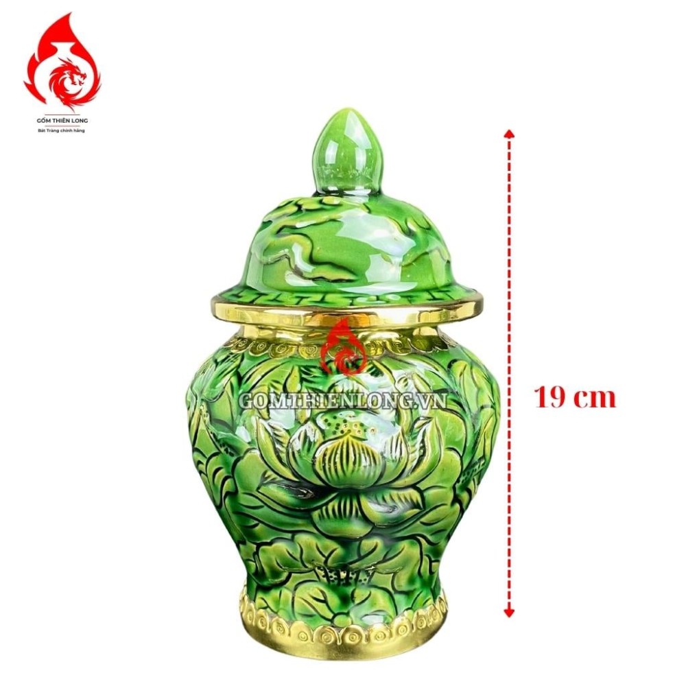 Chóe Thờ Bát Tràng Men Vàng Hoàng Thổ Đắp Nổi Hoa Sen 230250