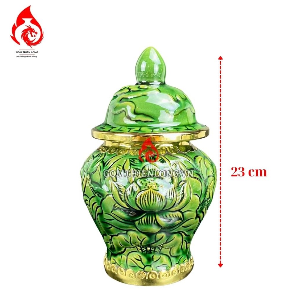 Chóe Thờ Bát Tràng Men Vàng Hoàng Thổ Đắp Nổi Hoa Sen 230250