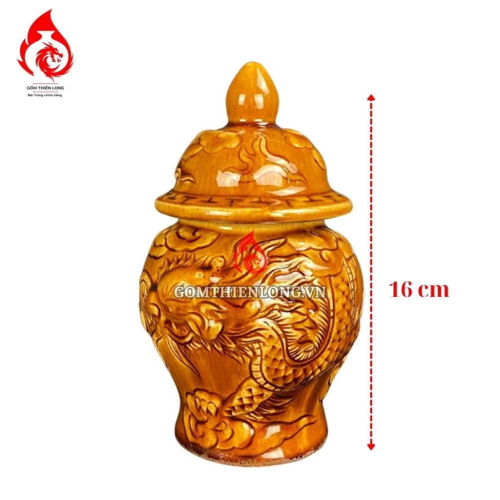 Chóe Thờ Bát Tràng Men Vàng Hoàng Thổ Đắp Nổi Hoa Sen 230250