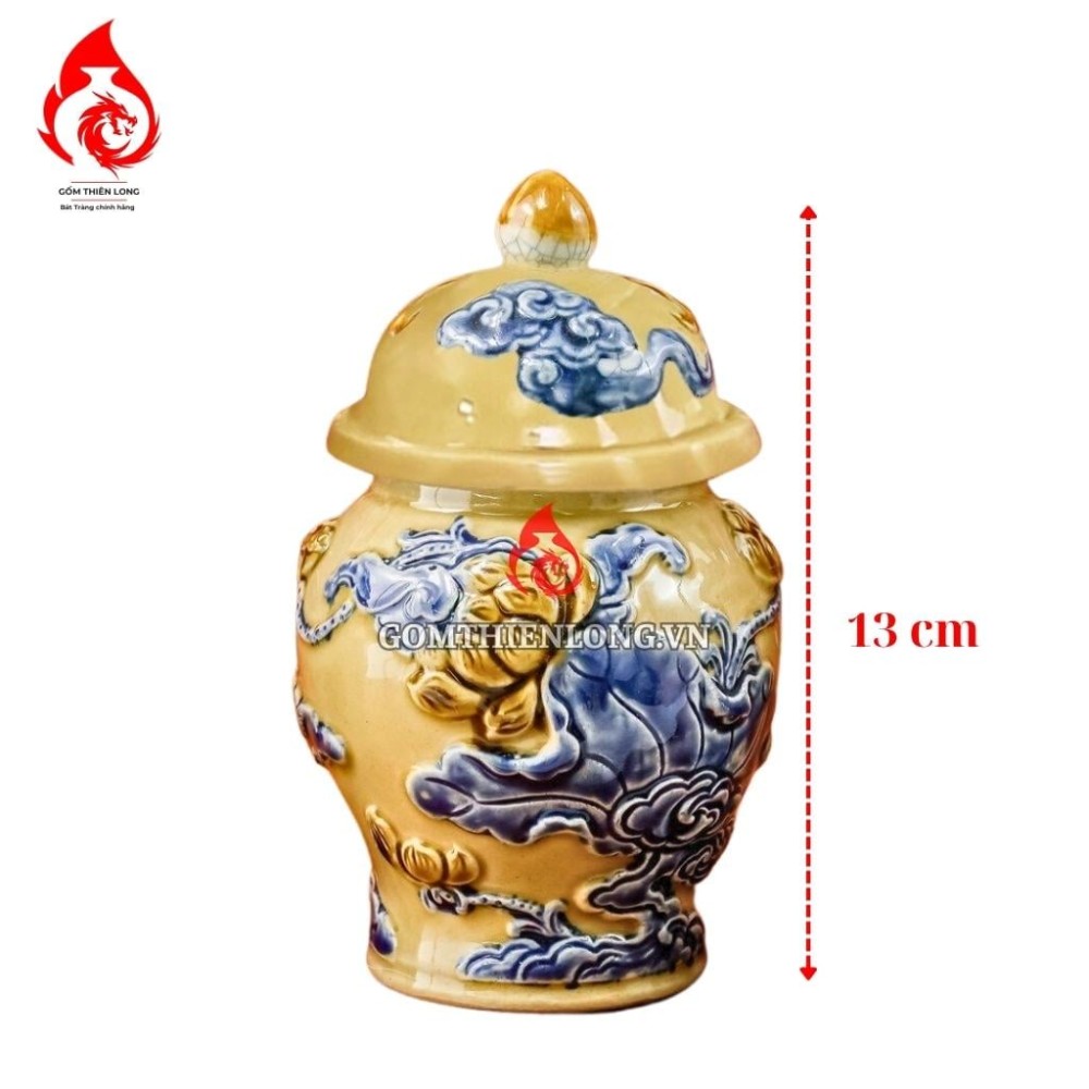 Chóe Thờ Bát Tràng Men Vàng Hoàng Tộc Đắp Nổi Hoa Sen 230255