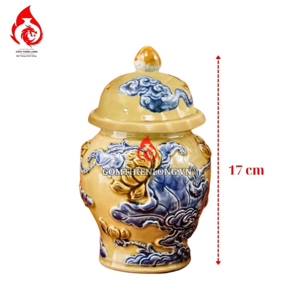 Chóe Thờ Bát Tràng Men Vàng Hoàng Tộc Đắp Nổi Hoa Sen 230255