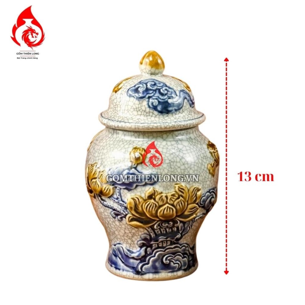 Chóe Thờ Bát Tràng Men Rạn Đắp Nổi Hoa Sen 230256