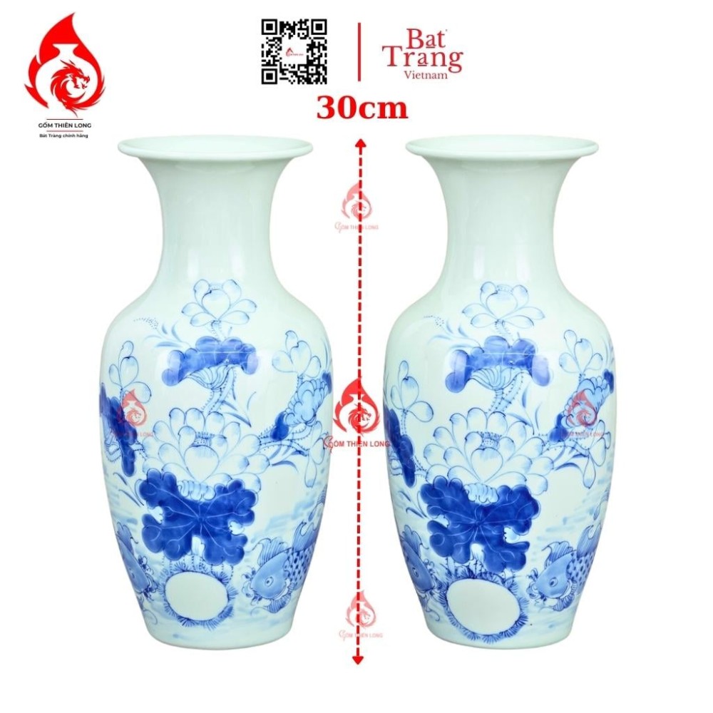 Lộc Bình Bát Tràng Men Lam Sen Cá 230955