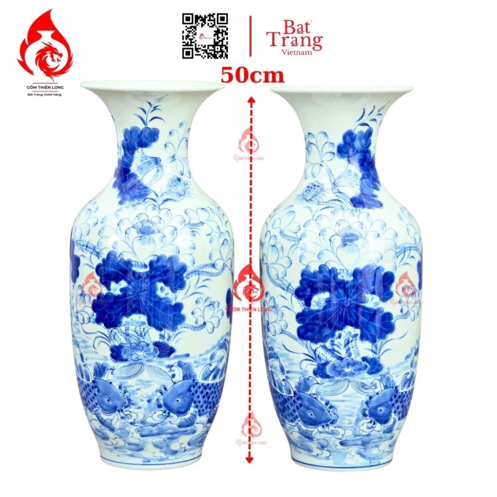 Lộc Bình Bát Tràng Men Lam Sen Cá 230955