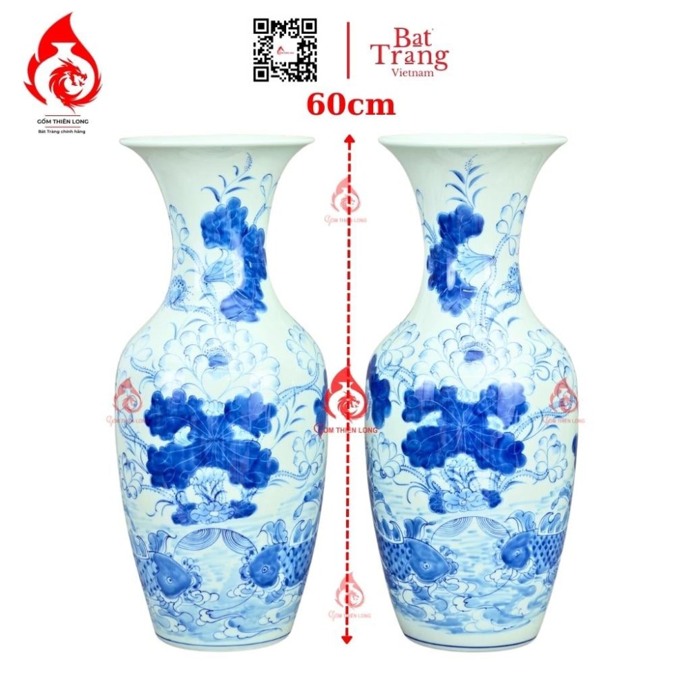 Lộc Bình Bát Tràng Men Lam Sen Cá 230955