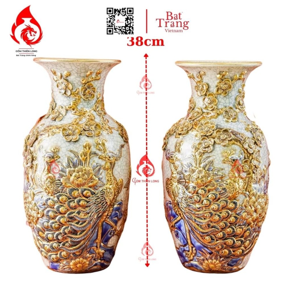 Lộc Bình Men Rạn Bát Tràng Vẽ Vàng Công Đào 230974