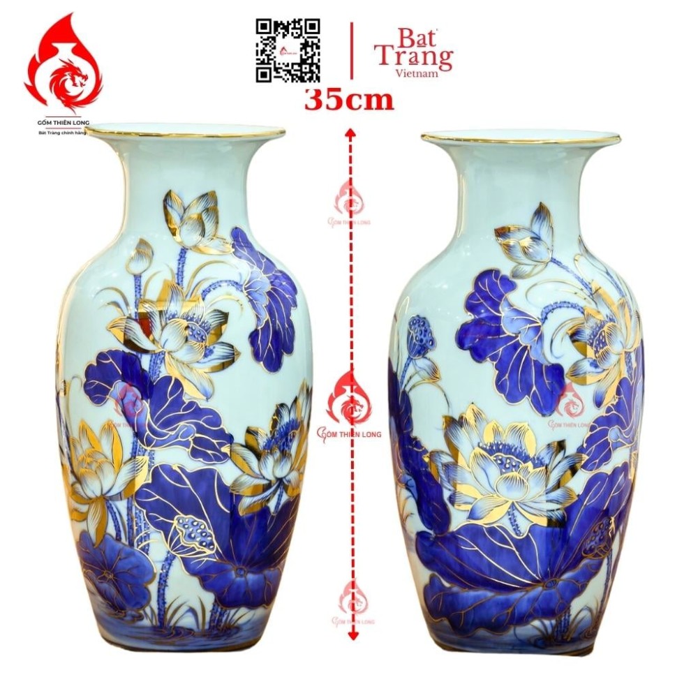 Lộc Bình Bát Tràng Vẽ Vàng Sen Phú Quý 230984