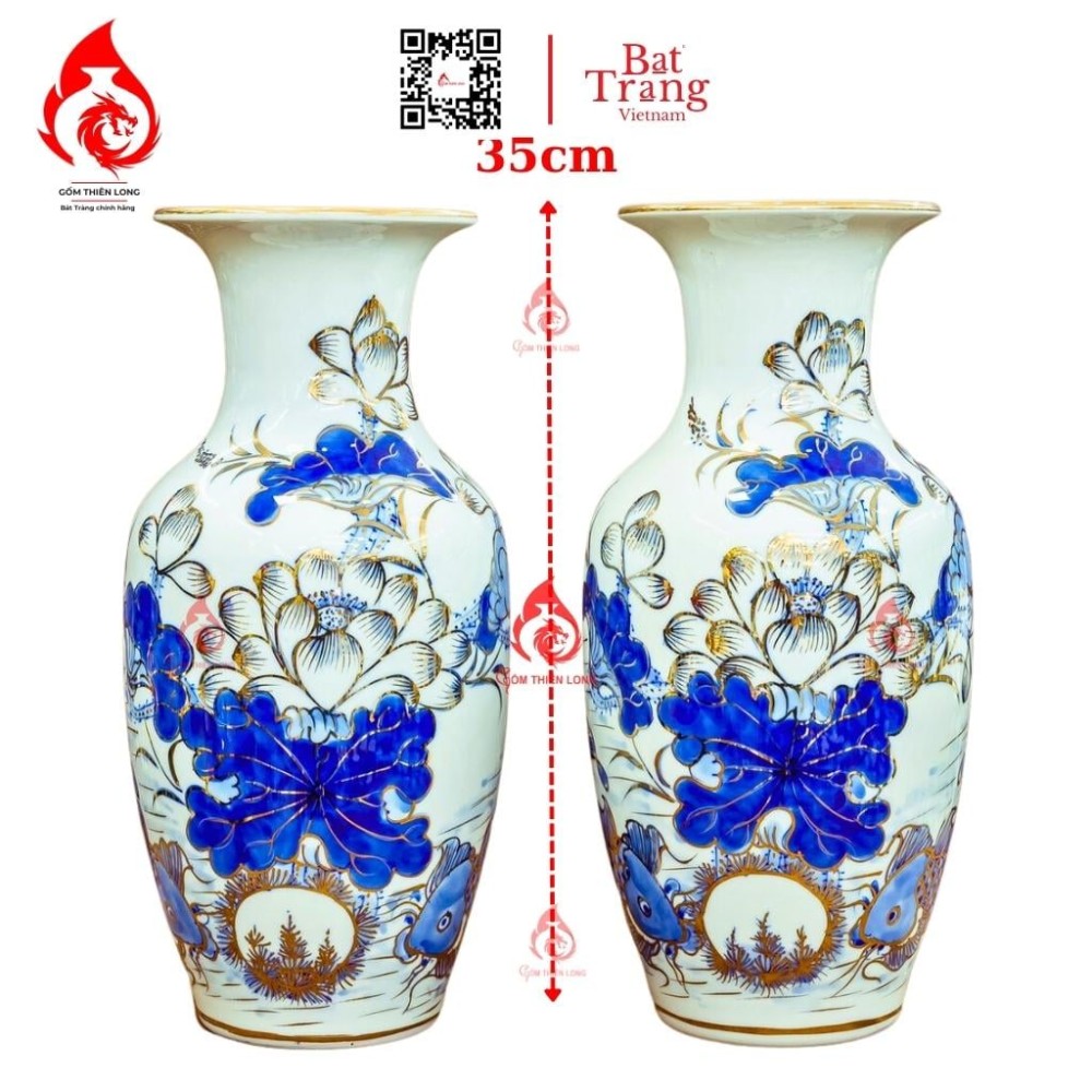 Lộc Bình Bát Tràng Vẽ Vàng Sen Cá 230985