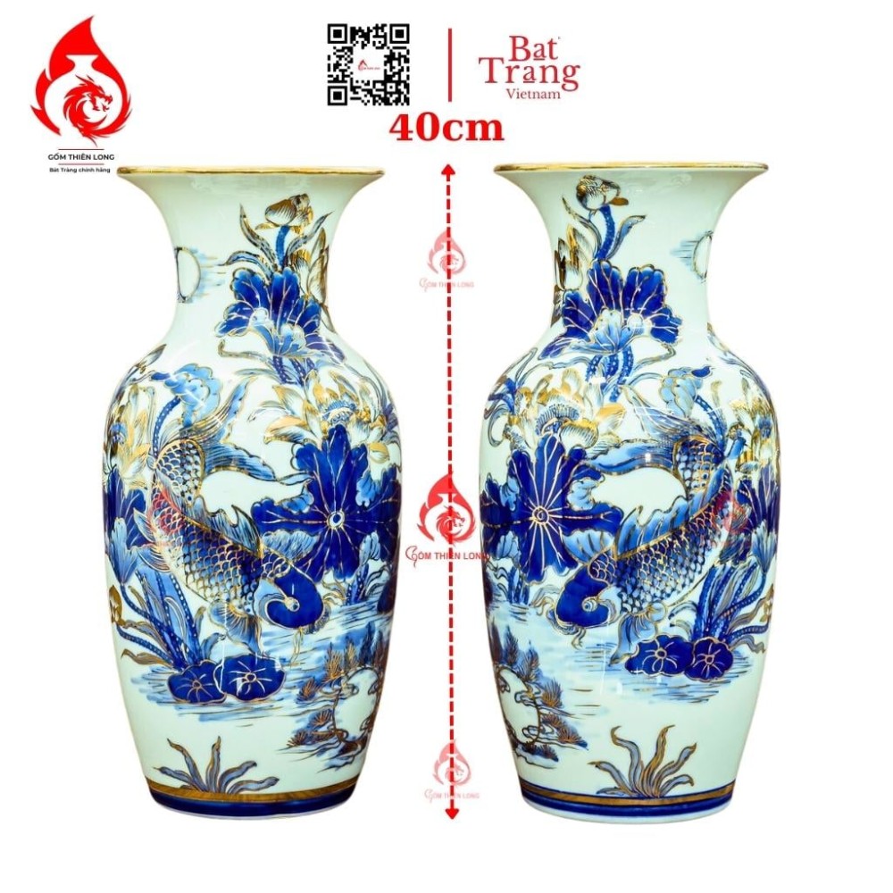 Lộc Bình Bát Tràng Vẽ Vàng Sen Cá 230987