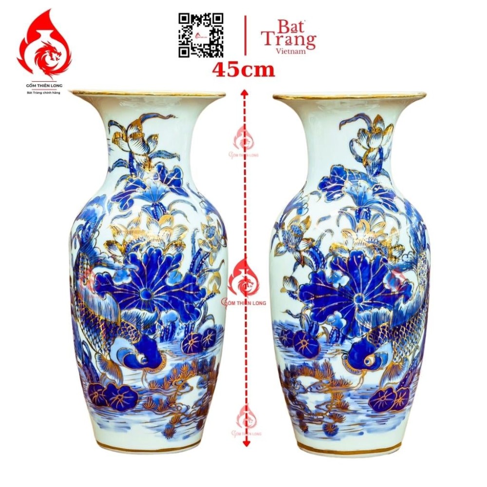 Lộc Bình Bát Tràng Vẽ Vàng Sen Cá 230987