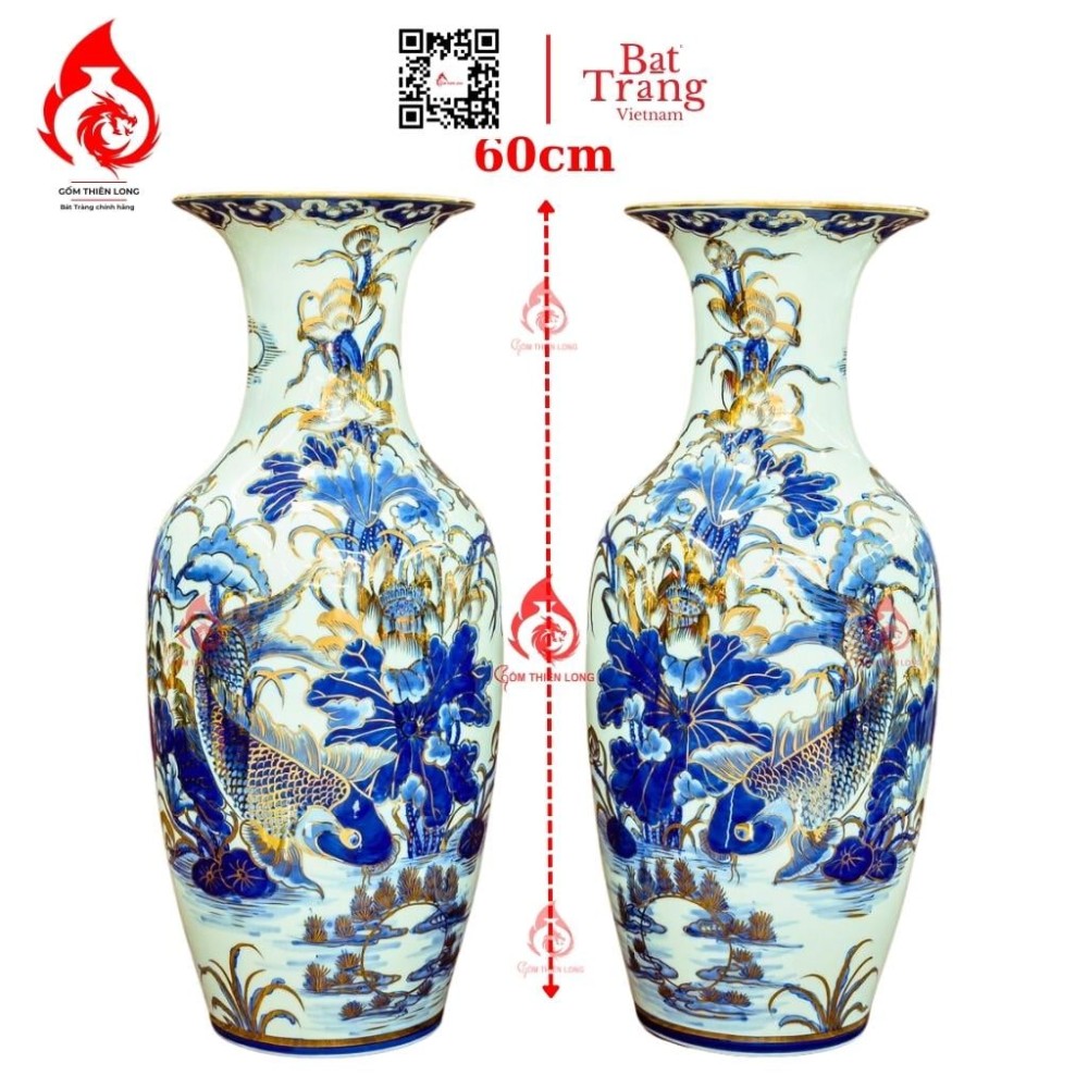 Lộc Bình Bát Tràng Vẽ Vàng Sen Cá 230987