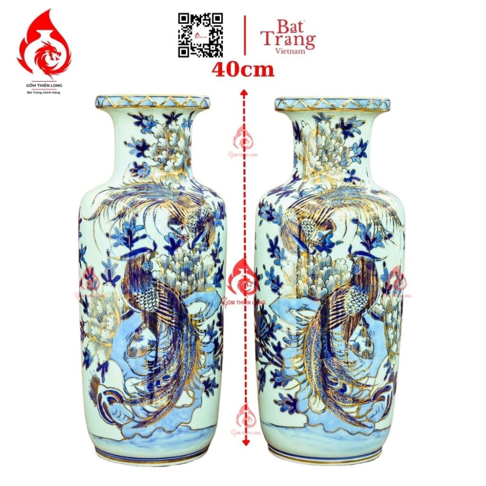 Lộc Bình Bát Tràng Vẽ Vàng Phù Dung Chim Trĩ 230988