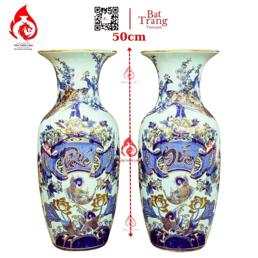 Lộc Bình Bát Tràng Vẽ Vàng Phúc Đức 230990