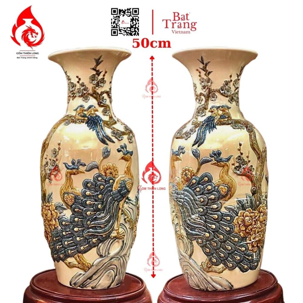 Lộc Bình Bát Tràng Men Rạn Bóng Công Hoa Phú Quý 230993