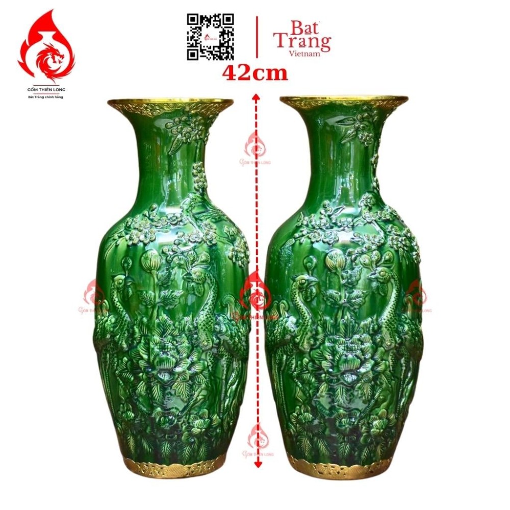 Lộc Bình Bát Tràng Men Xanh Ngọc Lục Bảo Công Đào 230994