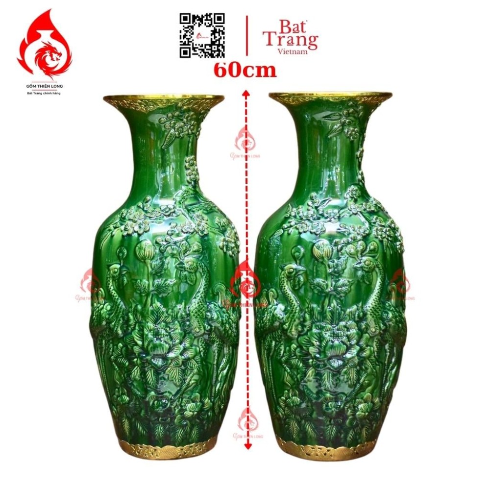 Lộc Bình Bát Tràng Men Xanh Ngọc Lục Bảo Công Đào 230994