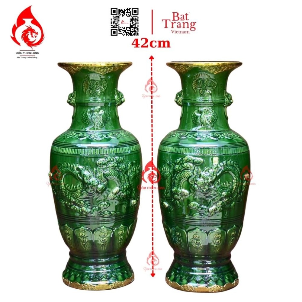 Lộc Bình Bát Tràng Men Xanh Ngọc Lục Bảo Nhất Long 230995